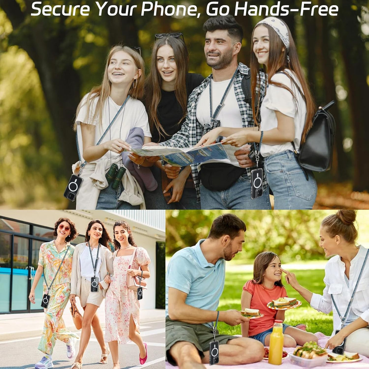 3-in-1 Adjustable Phone Lanyard Crossbody Cell Phone Neck Strap Universal Mobile Wrist Lanyard