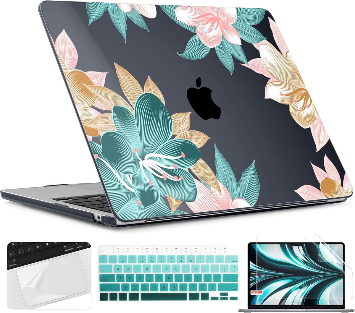 TWOLSKOO for M4 MacBook Air 13.6 inch Case 2025-2022 Release M4 A3240 M3 A3113 M2 A2681, Plastic Hard Shell & Screen Protector & Keyboard Cover & Trackpad Film, Clivia Flowers