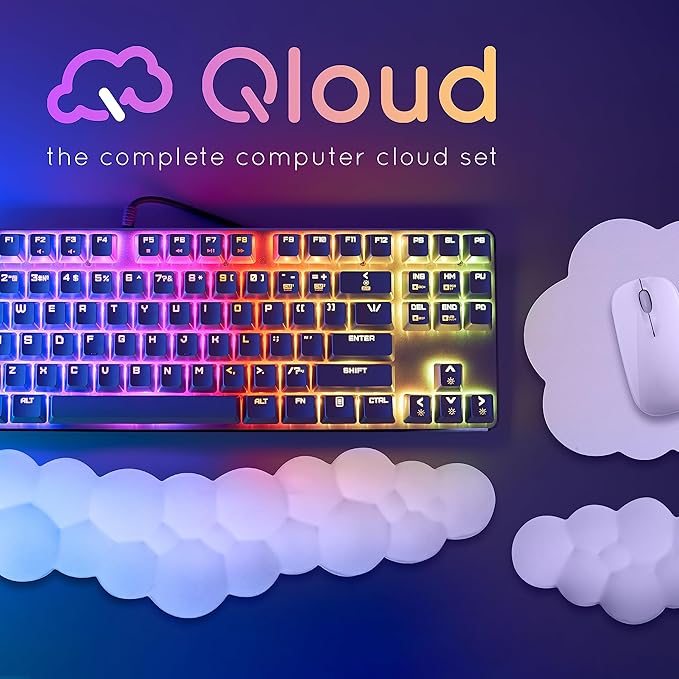 Qloud Cloud Wrist Rest Keyboard Wrist Rest for Computer Keyboard Pad Cloud Keyboard Wrist Rest Wrist Pad for Keyboard Memory Foam Non Slip Base Comes with Mouse Pad - Soft Gray