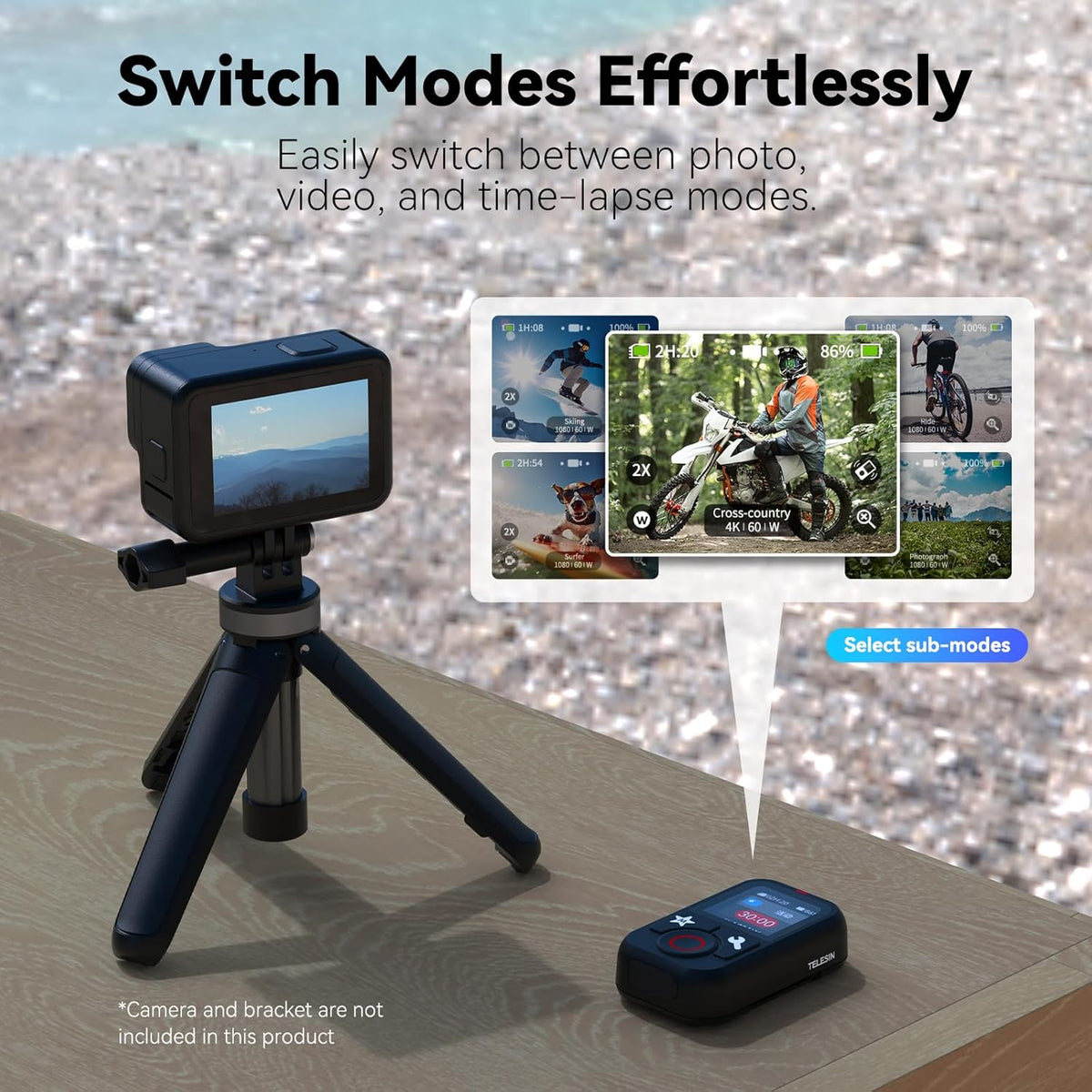 TELESIN T13 Waterproof Wireless Remote Control for GoPro | Color LCD Dispaly, Smart Controller with Wrist Strap Compatible with Go Pro 13 12 11 10 9 8 Black Max Mini Action Camera Accessories