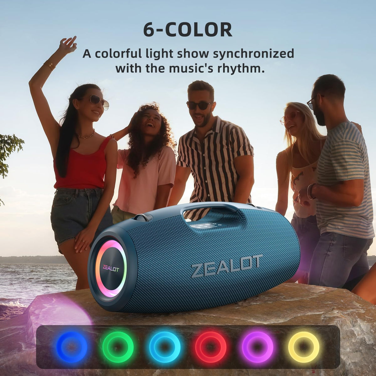 ZEALOT Bluetooth Speaker,120W Wireless Speakers with Booming Bass,IP67 Waterproof Speaker with LED Light, BT 5.2, Loud Bluetooth Speakers for Camping,Beach,Gifts(Blue)