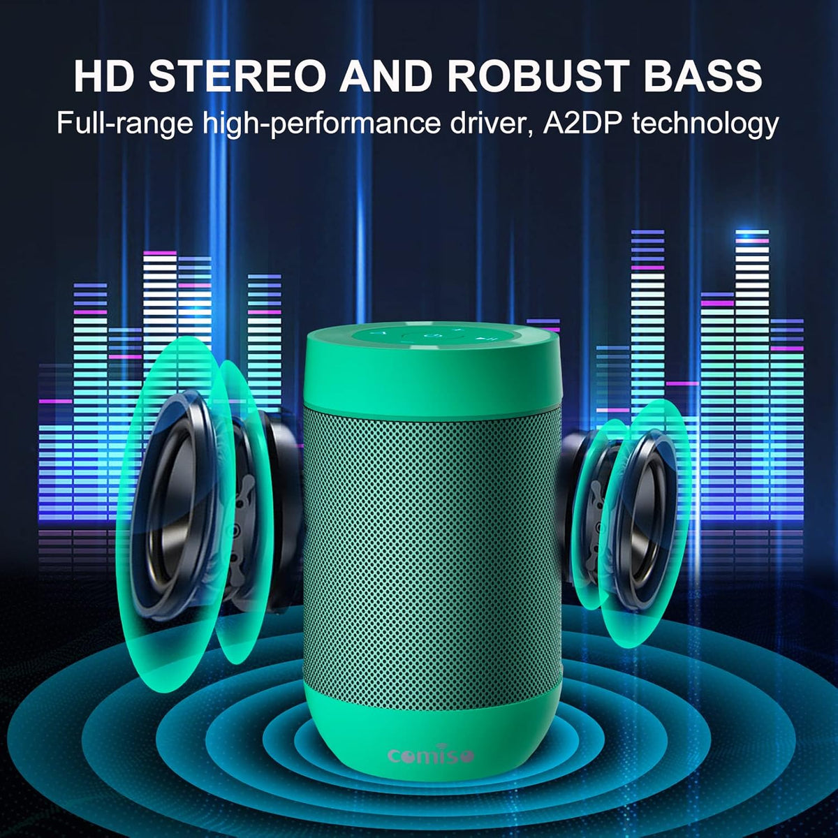 comiso Bluetooth Speaker with IP65 Waterproof,5.3 Bluetooth,TWS Pairing,Support TF Card,Portable Wireless Speaker for iPhone Samsung and More-Green