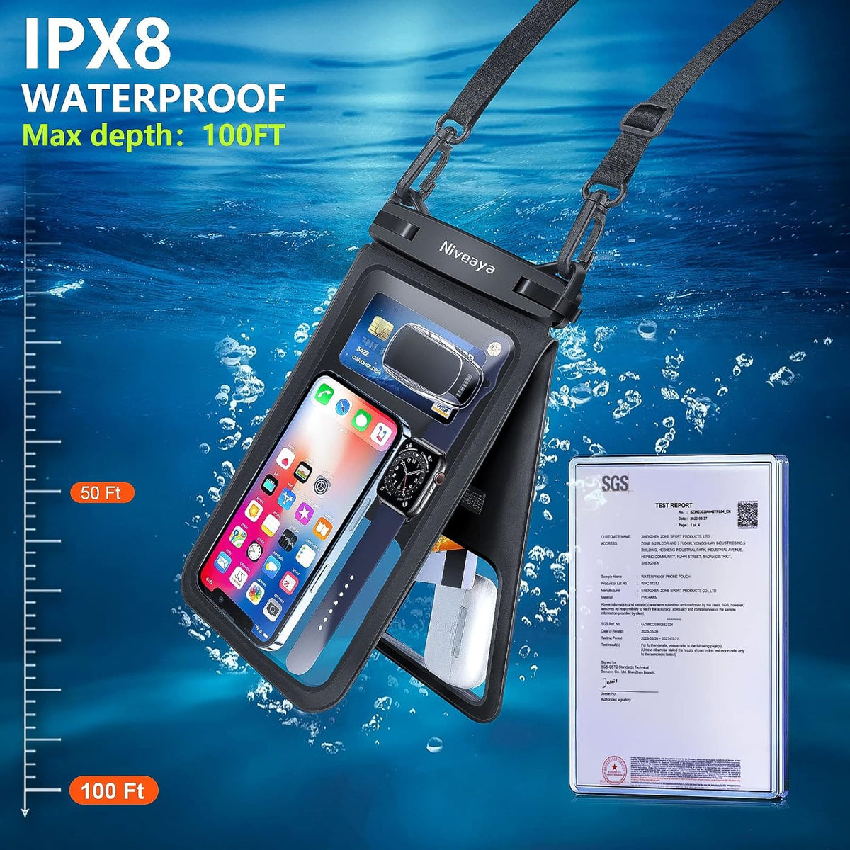 Niveaya [Up to 10.5"]Waterproof Phone Pouch - 2 Pack, Waterproof Phone Lanyard Case with iPhone 16/15/14/13/12 Pro Max up to 9.5", Phone Dry Bags for Vacation Beach Pool Kayak Cruise Travel Essentials