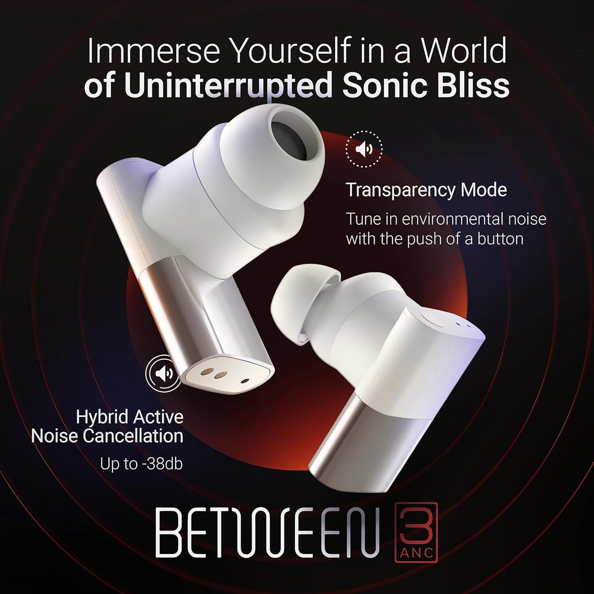 Status Audio Between 3ANC Bone Wireless Earbuds - Triple Driver - Active Noise Cancelling - 6X Microphones - Transparency Mode - 8H Playtime - Bluetooth 5.2. - IPX5 Waterproof