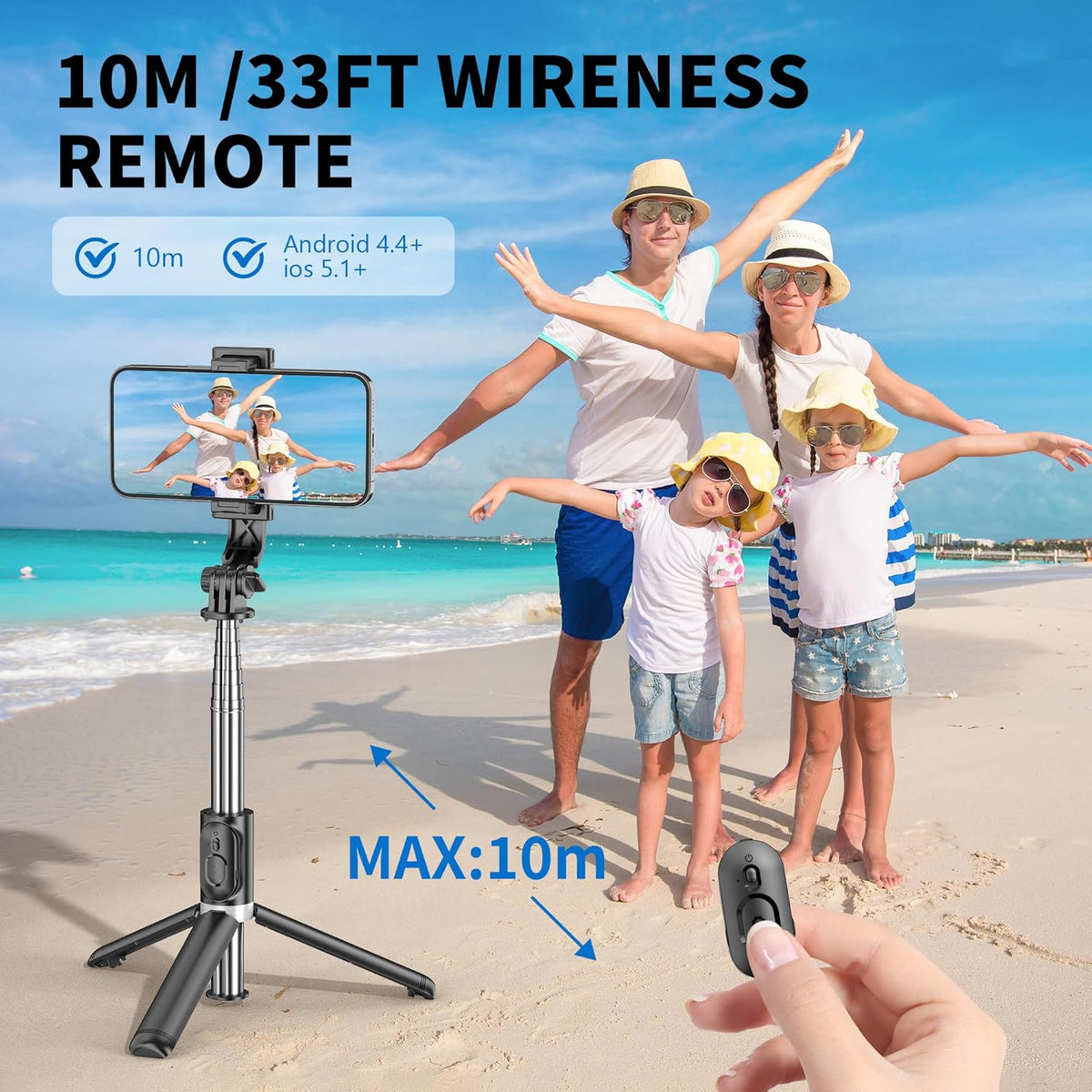 Selfie Stick Tripod, All in One Extendable & Portable iPhone Tripod Selfie Stick with Wireless Remote Compatible with iPhone 16 15 14 13 12 11 pro Xs Max 8 7, Galaxy Note10/S20/S10/OnePlus 9/9 PRO etc