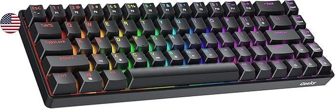 Geeky GK65 65% | Hot Swappable Mechanical Gaming Keyboard | 68 Keys Multi Color RGB LED Backlit for PC/Mac Gamer | ANSI US American Layout (Black Mechanical Red)