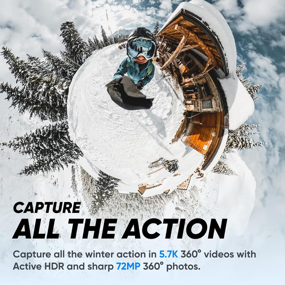 Insta360 X3 Snow Kit (New Version) - 360 Action Camera with 5.7K 360 Active HDR Video, 4K Single-Lens Camera, Waterproof, FlowState Stabilization, 2.29" Touchscreen, AI Editing, Wintersports