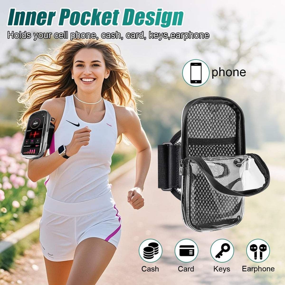 Phone Holder for Running, 2-in-1 Arm Band Cross Bag for iPhone16 15 14 13 Plus Pro Max 12 11 X Samsung Android, Arm Bag with Key Card Pocket for Workout Gym Exercise Fitness (Dark Grey)