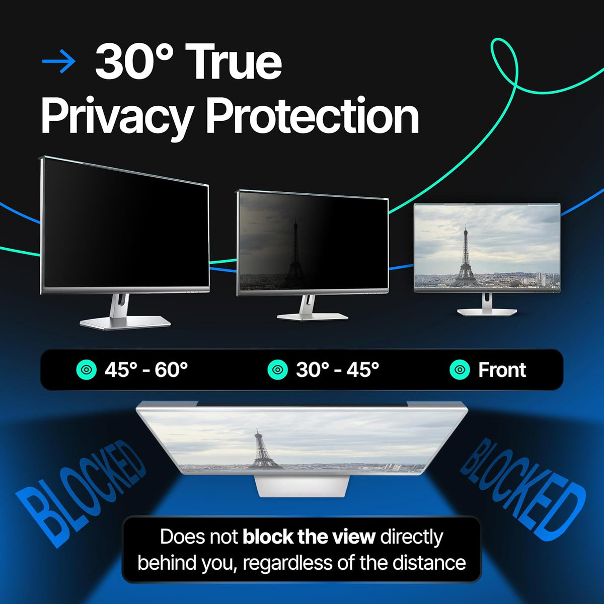 Universal Acrylic 19, 19.5 Inch Computer Privacy Screen Filter for Widescreen Computer Monitors - 17.3" x 11.4" (440 x 290mm) - Monitor Frame Hanging Type