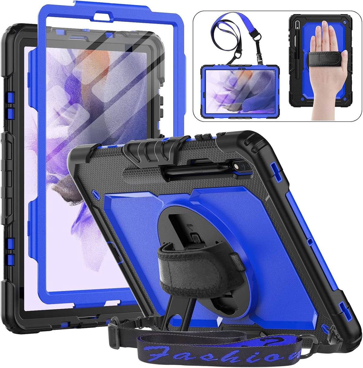HXCASEAC Case for Samsung Galaxy Tab S7 FE 5G 12.4 inch, Protective with Screen Protector/Hand Strap/S Pen Holder, Heavy Duty Design for Samsung Galaxy S7 FE Tablet Case - Blue
