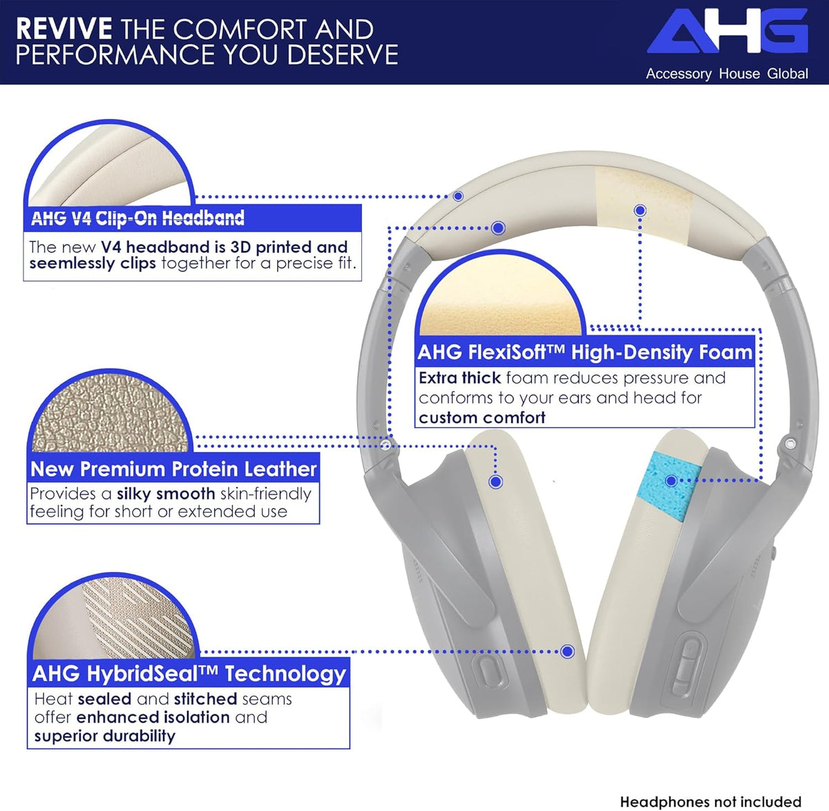 Replacement QC Ear Pad and Headband Pad Kit Cushion. Compatible with Bose QuietComfort (2023) QC45 QCSE QC35 II Wireless Noise Cancelling Headphones (White Smoke) Easy DIY