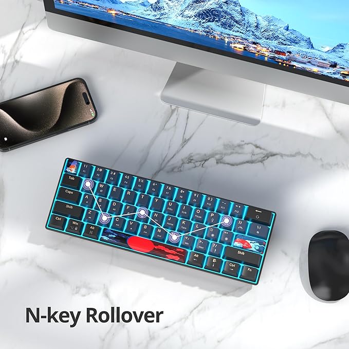 60 Percent Gaming Keyboard 60% Mechanical Keyboard LED Backlit Ultra Compact Wired Keyboard with Red Switch for Windows Laptop Gamer(61 Blue Samurai)
