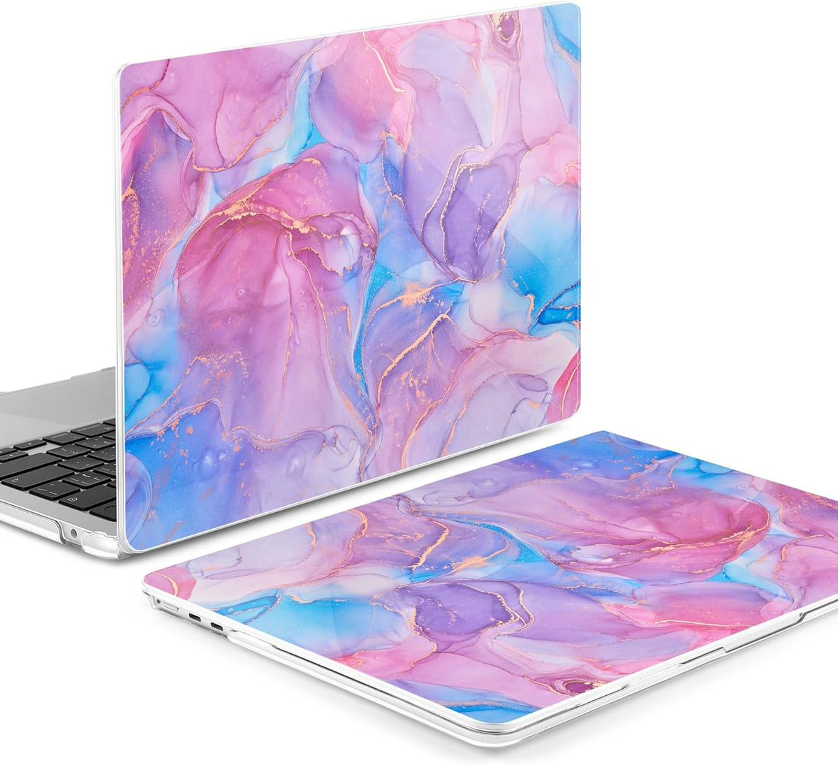 MEEgoodo for M4/M3/M2 MacBook Air 15.3 inch Case 2025 2024 2023, Case Fit Model (A3241/A3114/A2941) for MacBook Air 15 inch, Laptop Hard Shell with Keyboard Cover, Pink Marble Texture
