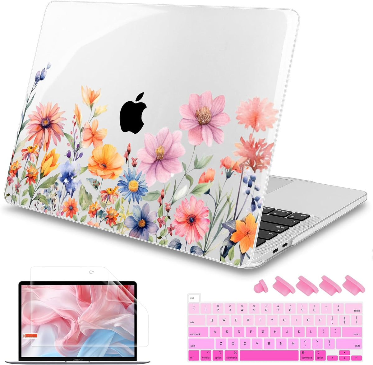 Mektron Case for MacBook Pro 16 Inch A2141 Cover 2019 Release 16" with Liquid Retina Display/Touch ID, Plastic Hard Shell with Keyboard Skin & Screen Protector & Dust Plug, Floral P165