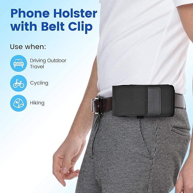 Mopaclle Nylon Holster with Carabiner Clip, Rugged Cell Phone Belt Holder for iPhone 17 Pro Max/Air,iPhone 16 Pro Max,15 14 13 Pro Max & Plus Galaxy S25+ S24+ S23+ & FE Models – Fits with Case On