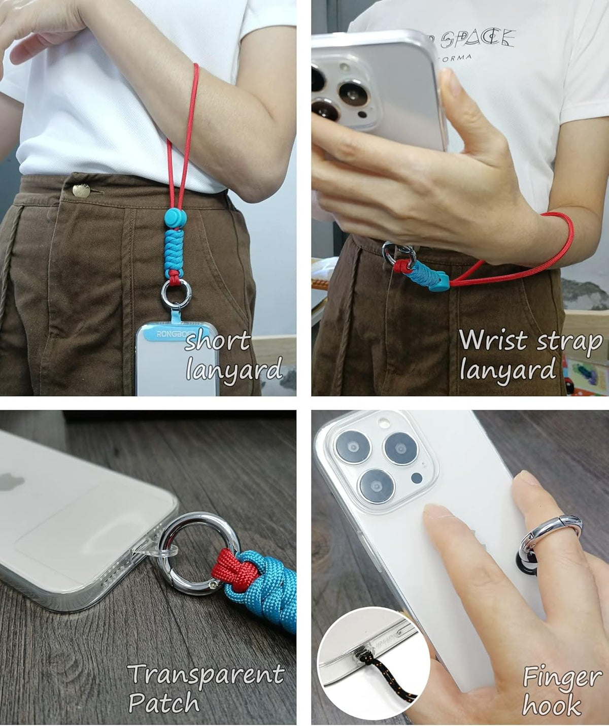 Cell Phone Lanyard Wrist Strap, Women's Phone Bracelet, Camera Wrist Lanyard, Short Wrist Lanyard for Keys, Keychain Lanyard, Lanyards for Keys (Blue Red)