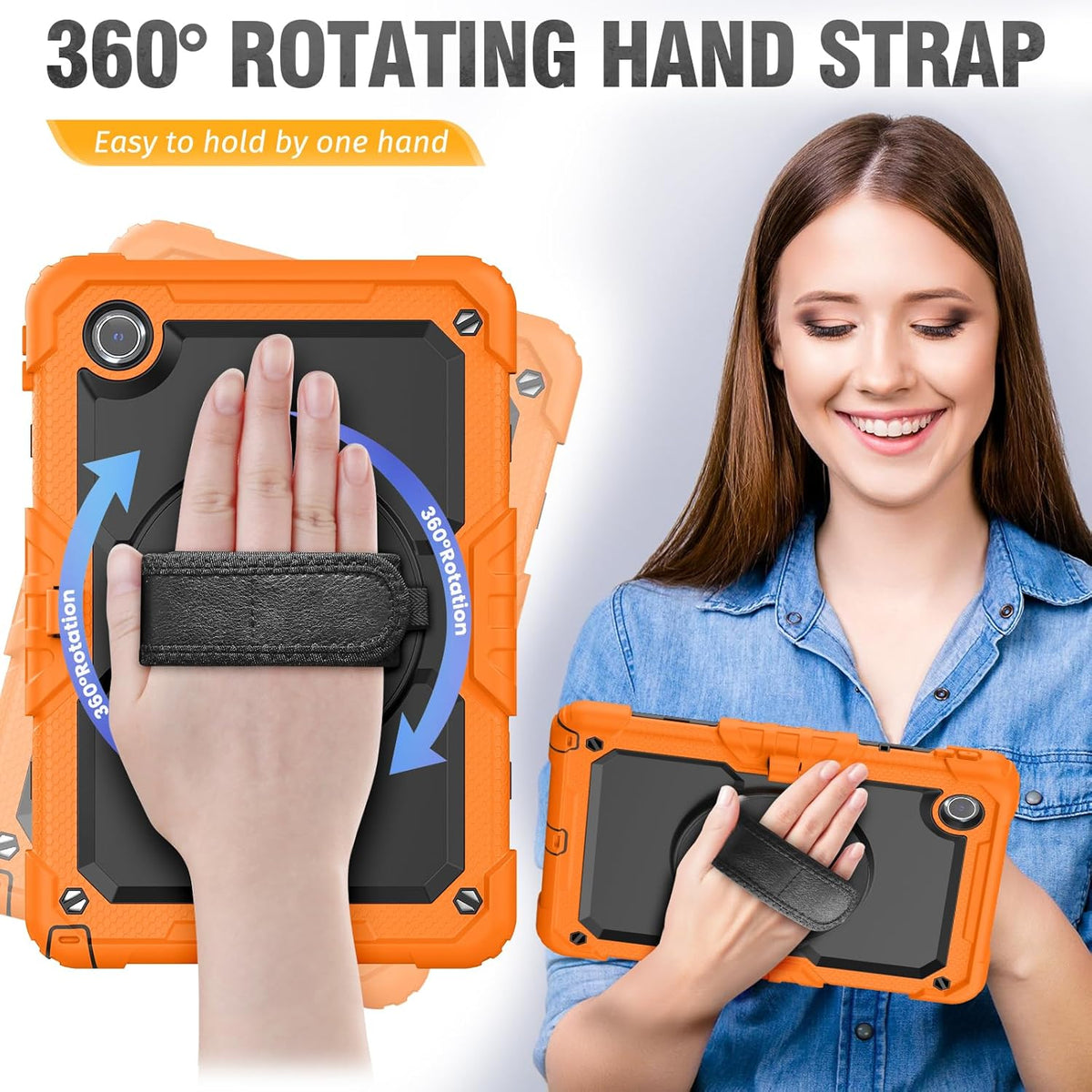 HXCASEAC Case for Samsung Galaxy Tab S6 Lite 10.4 inch, Protective with Screen Protector/Hand Strap/S Pen Holder, Shockproof S6 Lite Tablet Case 2024/2022/2020 SM-P610 SM-P613 SM-P620 - Orange