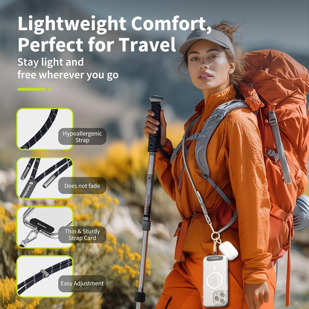 SWITCHEASY 6mm Adjustable Crossbody Phone Strap Compatible with Most Phones, Anti-Theft & Ant-Drop, Hands Free for Phone Lanyard Crossbody with Strap Card Phone Tether Tab-EasyStrap (Ice Cream White)