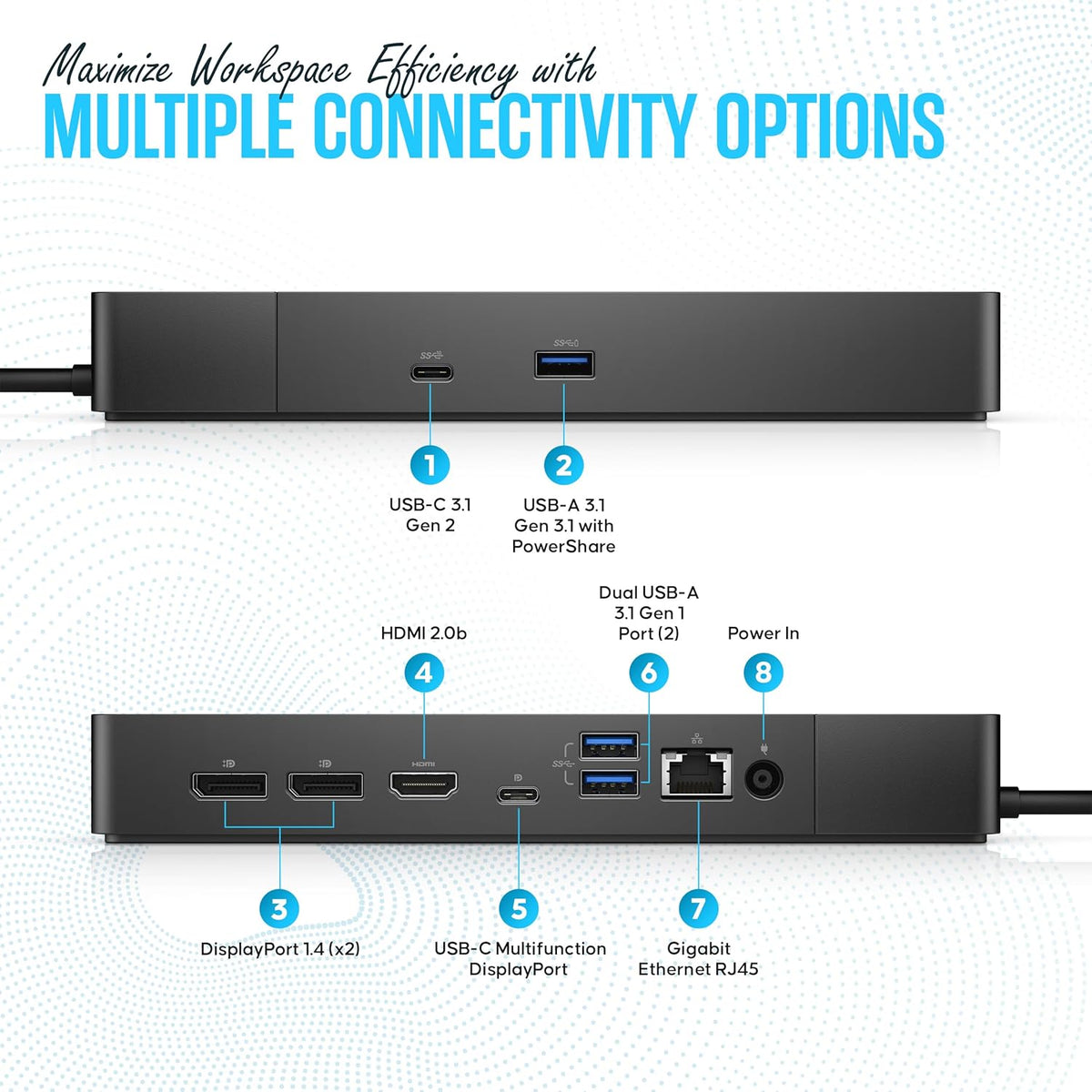 WD19DCS Dell Docking Station USB C - Dual Monitor Docking Station with 240W, HDMI Cable, DisplayPort Cable & Microfiber Cleaning Cloth - Performance Dock Station (Renewed)
