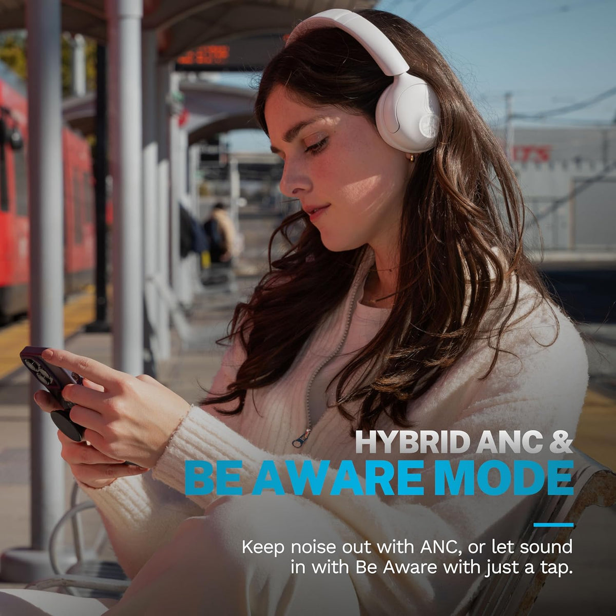 JLab Go Lux ANC Wireless Headphones, Cloud White, Hybrid Active Noise Cancelling, Premium On-Ear Bluetooth Headset, Customizable Sound, Be Aware Mode, Cloud Foam Comfort, Multipoint Connection