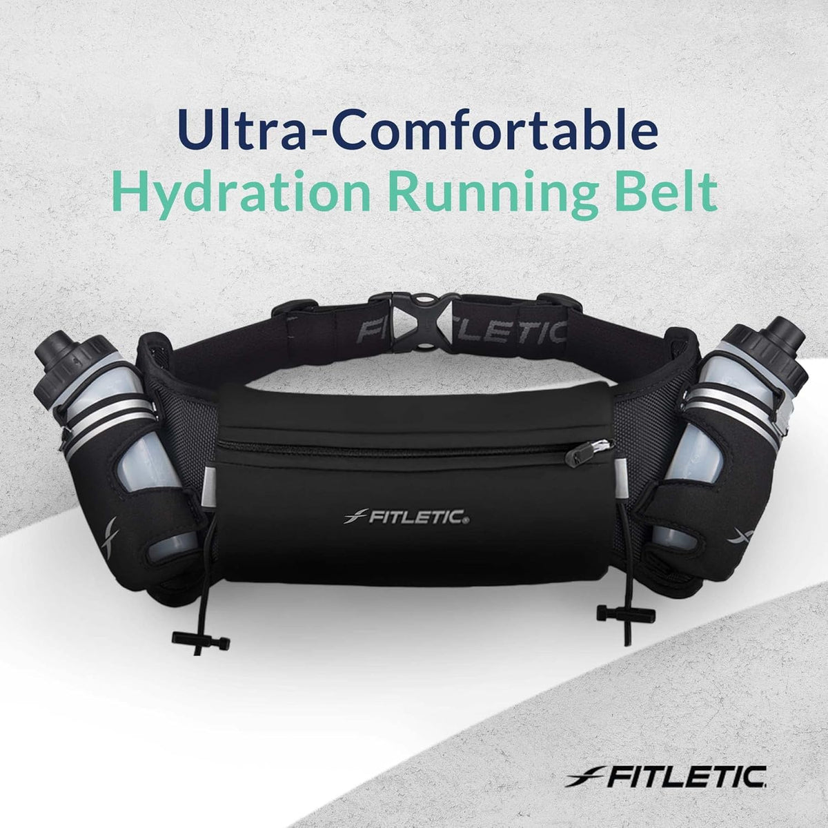 Fitletic Hydration Running Belt with Water Bottles for Men & Women – 2 Quick Flow 8oz Running Water Bottles, Patented Bounce Free Design, Water Resistant Pouch Fits All Phones – Hydra 16