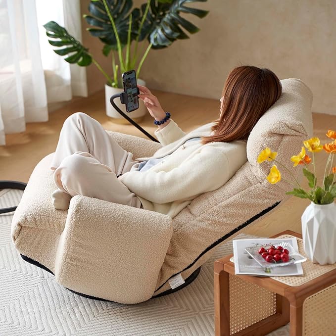 360 Degrees Wivel Gaming Chair with Adjustable Backrest Ergonomics Foldable Gamer Floor Chair for Adults with Armrest &amp Phone Holder Floor Lounge Chairs for Living Room Bedroom (Beige)