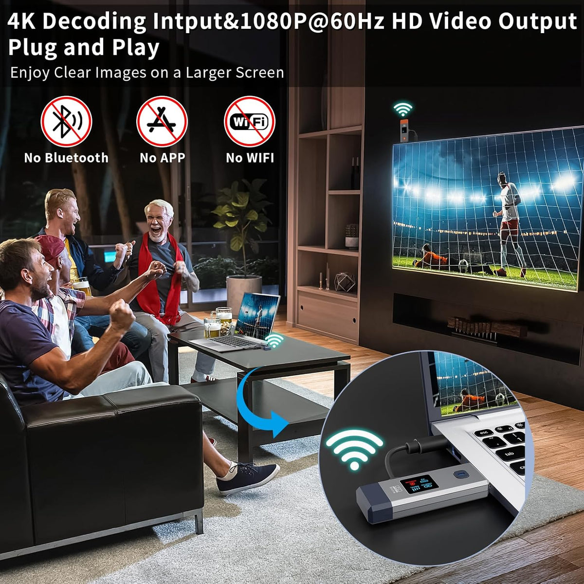 Wireless HDMI Transmitter and Receiver 165ft/50m for 4K Decode Input 1080P Output Plug&Play Portable 2.4G/5.8G for Video and Audio to Monitor from PC/Projector/TV Box, with Display Screen