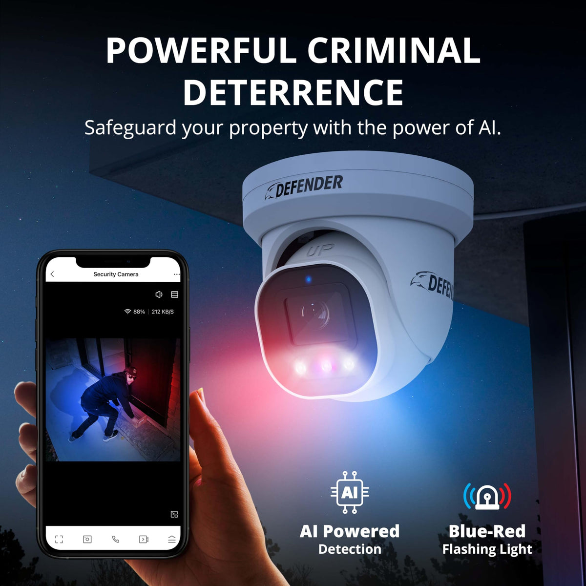 Defender AI Powered Sentinel Pro Turret 8CH NVR PoE Security Camera System, 6pc Metal Turret Cameras, 109° Wide Angle, IP66 Rated, Audio Recording