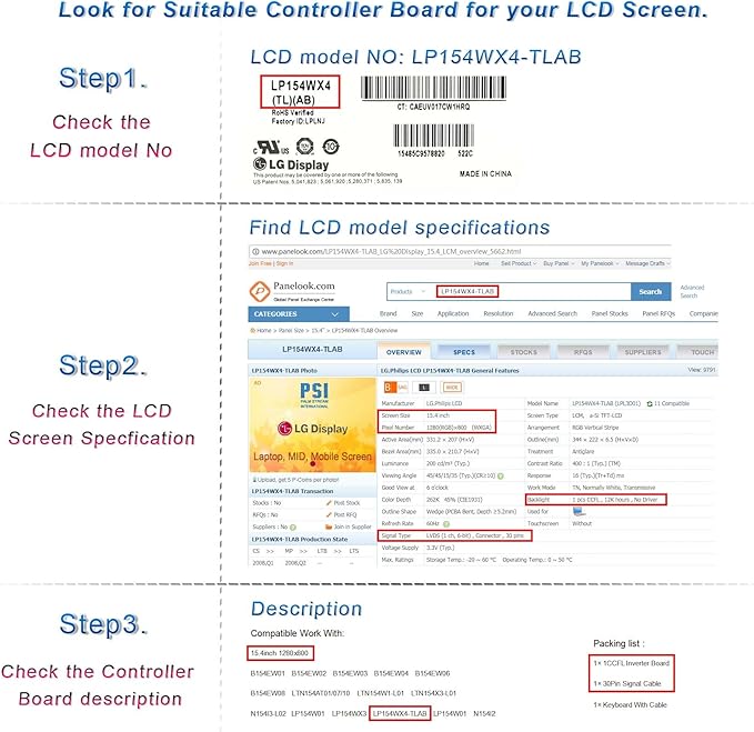 VSDISPLAY DVI VGA Audio LCD Controller Board Work for 15.4inch 1280x800 1pcs CCFL LVDS 30Pin LTN154AT07 B154EW01 B154EW02 B154EW03 B154EW04 B154EW06 B154EW08 LTN154AT01 LP154WX4 LP154W01 Panel