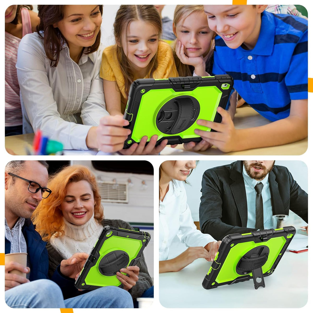 Timecity Case for iPad 9th/ 8th/ 7th Generation 10.2 inch - Heavy Duty Protective Cover with Screen Protector, Rotating Stand, Shoulder Strap & Pencil Holder | Kids-Friendly (Green)