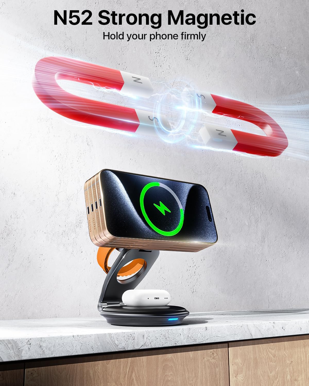 EXW Travel Charging Station for Magsafe Charger,Wireless Charging Station for Apple Multiple Devices,Magnetic Foldable Charger for iPhone 16-12 Series for Apple Watch & AirPods(30W Charger Included)