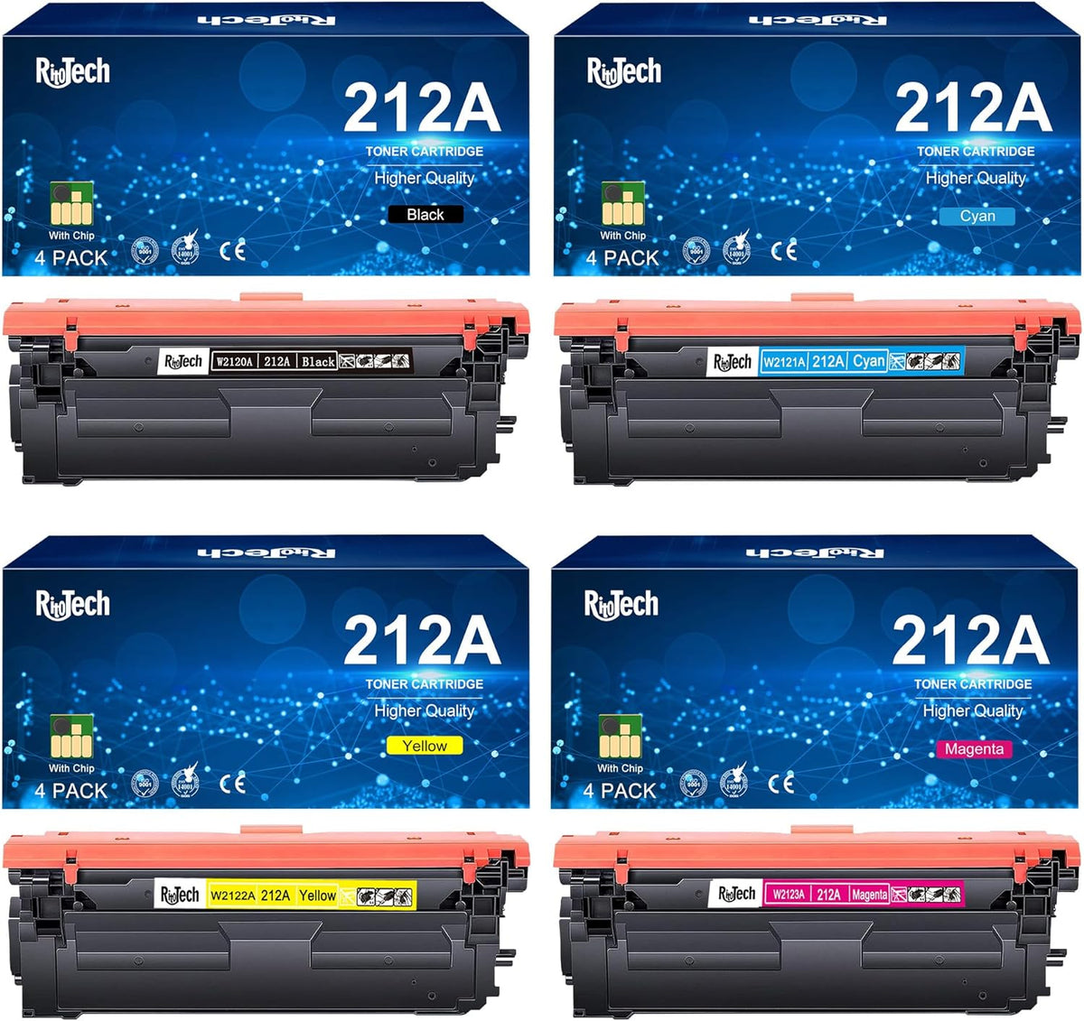 212A Toner Cartridge 4 Pack,for HP 212X W2120A Toner Cartridge for HP Color Laserjet Enterprise M554 M555 Flow MFP M578 Printer,with Upgraded Chip,No Fading,No Streak