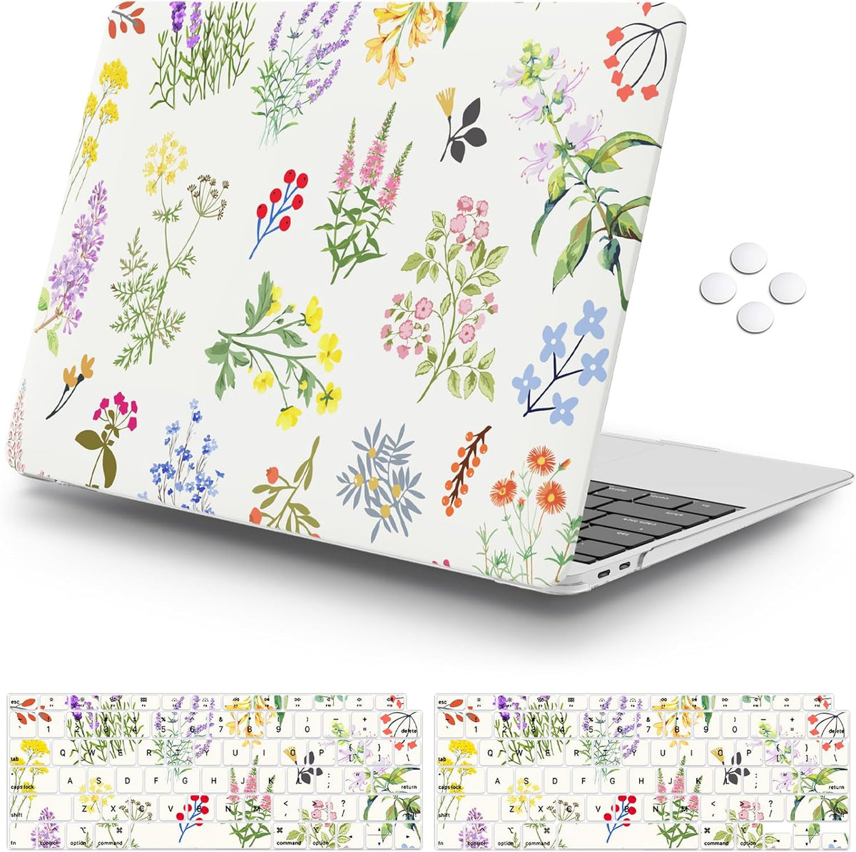 iCasso Compatible with MacBook Air 13 inch Case 2020-2018 Release M1 A2337 A2179 A1932, Elegant Floral Protective Hard Shell Case +Keyboard Cover + Screen Protector（White）