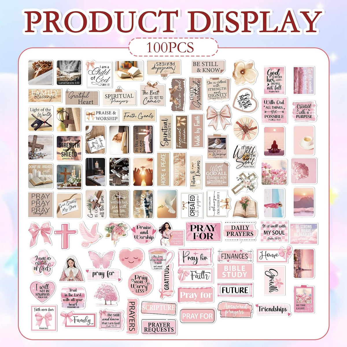 100 Prayer Board Stickers Supplies - Pcs Inspirational Prayer Vision Board Stickers, Motivational Christian Water