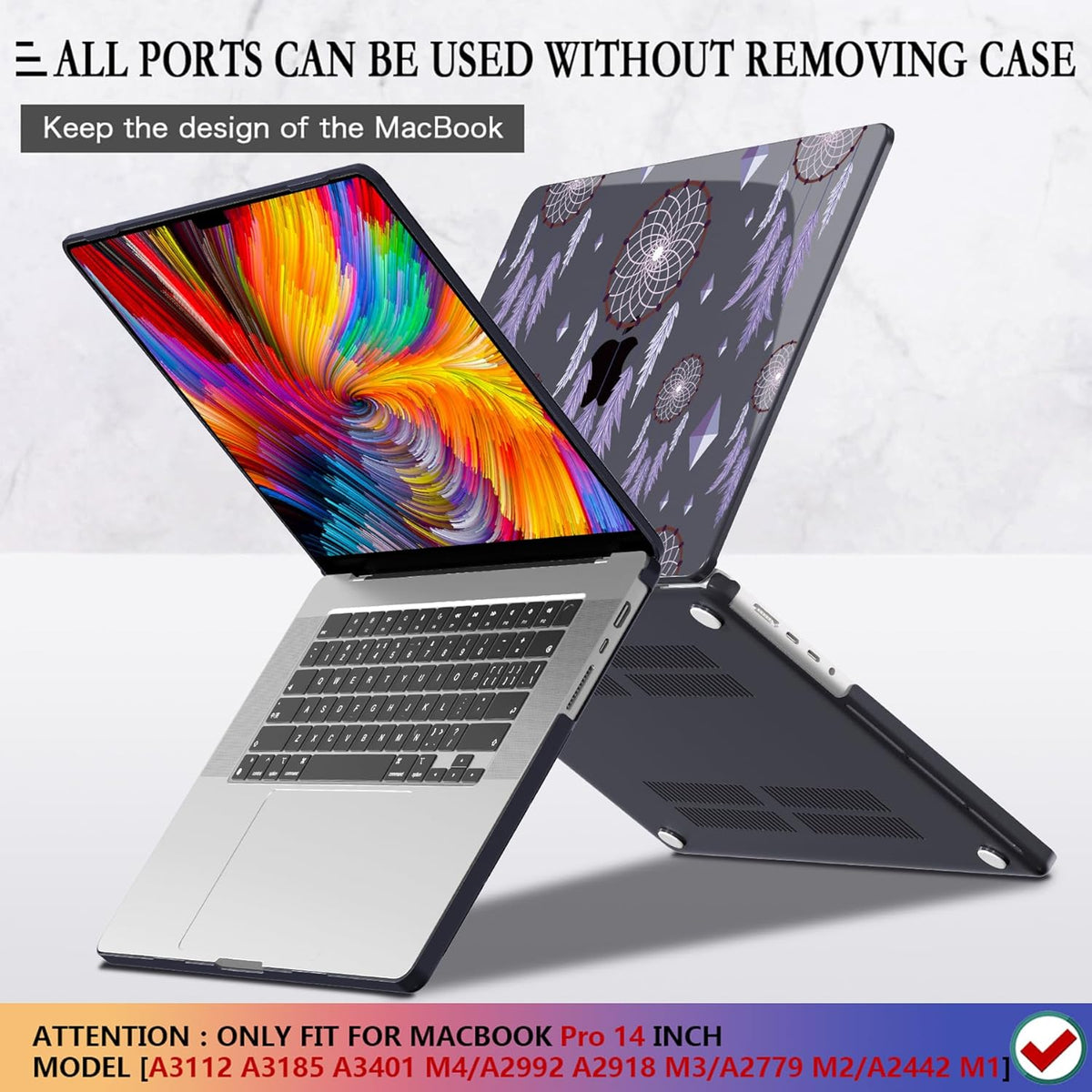 CISSOOK Compatible with MacBook Pro 14 inch 2024 2023 2022 2021 Release M4 M3 M2 M1 Chip A3112 A3185 A3401 A2918 A2992 A2779 A2442 Model, Hard Shell Case with Keyboard Cover&Screen Protector, Pink Bow