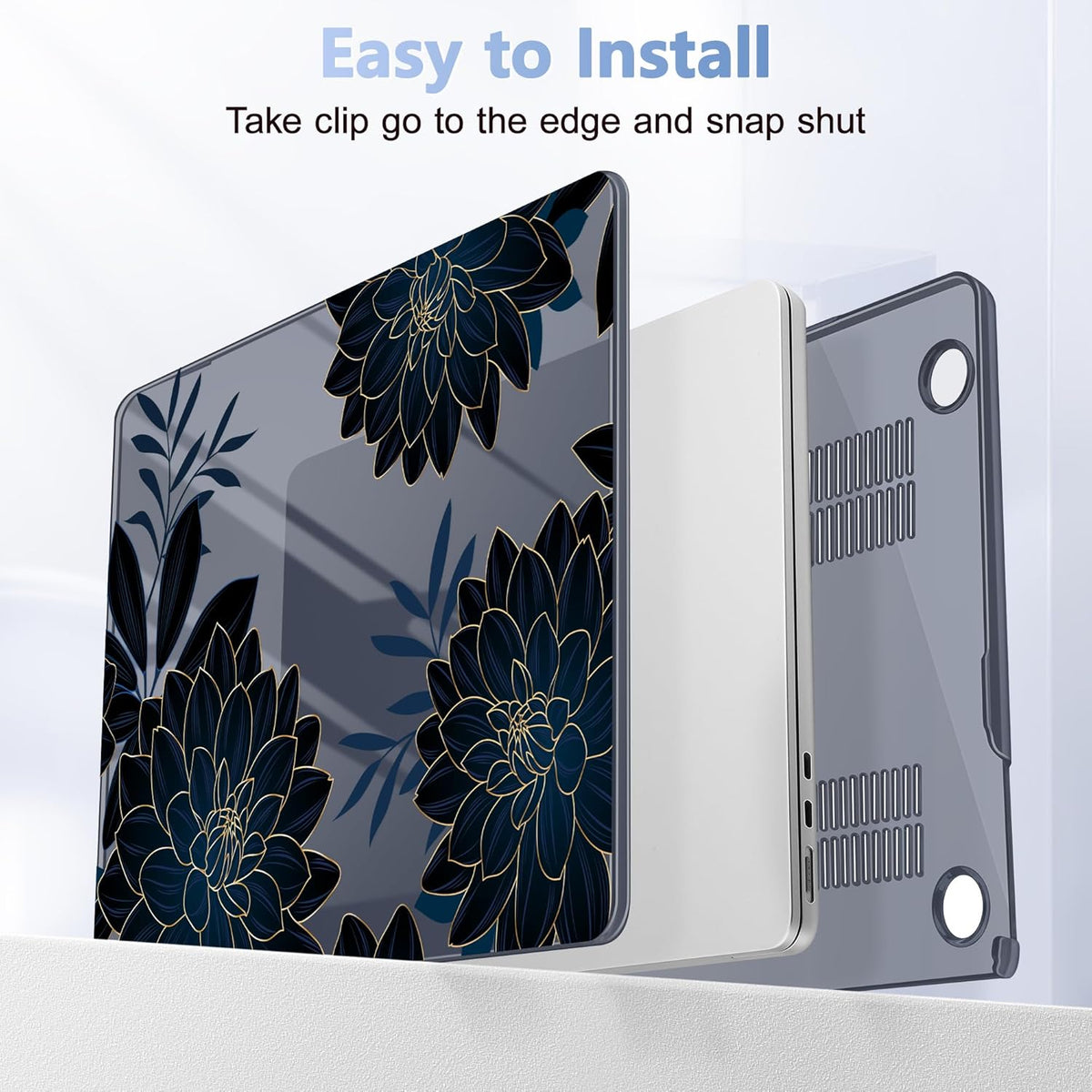 Case for MacBook Air 15 Inch 2025 2024 2023 Release M4 A3241 M3 A3114 M2 A2941, Hard Shell with Screen Protector & Keyboard Cover, Compatible with Touch ID, Flower Dahlia
