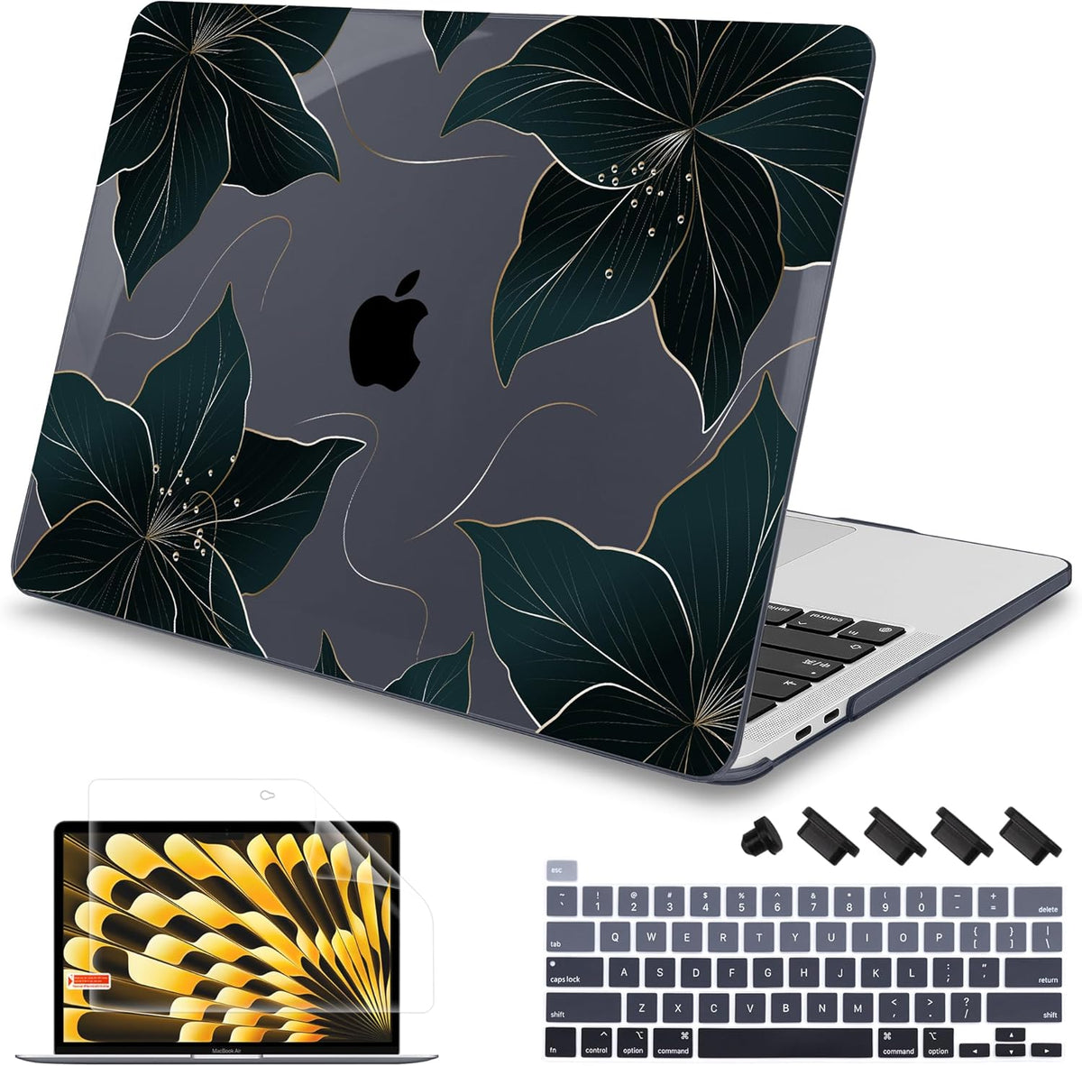Mektron Case for MacBook Pro 16 Inch A2141 Cover 2019 Release 16" with Liquid Retina Display/Touch ID, Plastic Hard Shell with Keyboard Skin & Screen Protector & Dust Plug, Floral C218