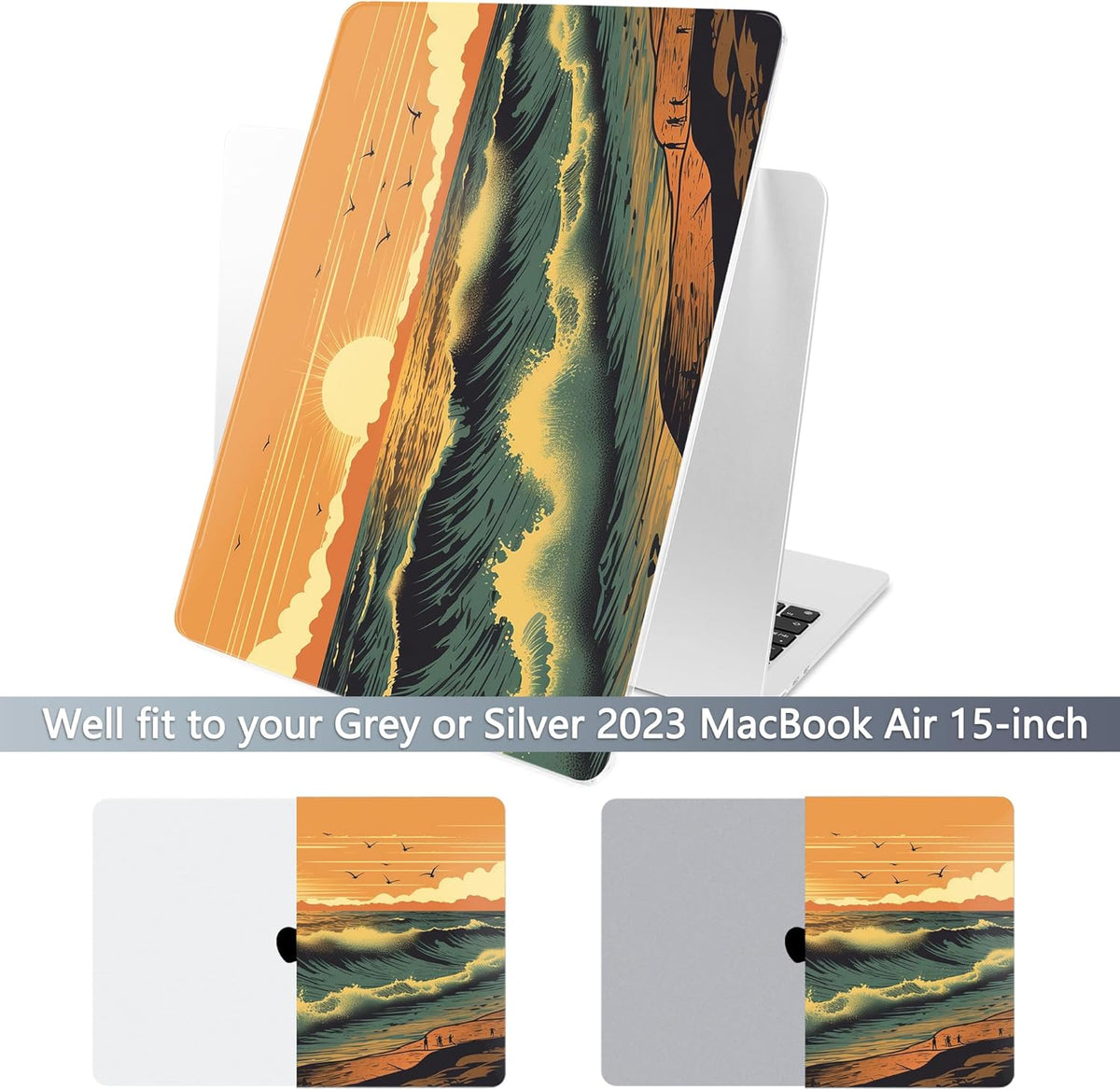 Batianda Premium Case for New MacBook Air 15 inch 2025 M4 2024 2023 with M3 M2 Chip Model A3114 A2941, Designed Protective Plastic Hardshell & Keyboard Cover & Screen Protector, Dusk