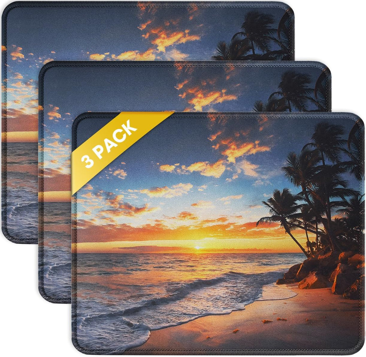 JIKIOU 3 Pack Mouse Pad with Stitched Edge, Comfortable Mouse Pads with Non-Slip Rubber Base, Washable Mousepads Bulk with Lycra Cloth, Mouse Pads for Computers Laptop Mouse 10.2x8.3x0.12in Sunset