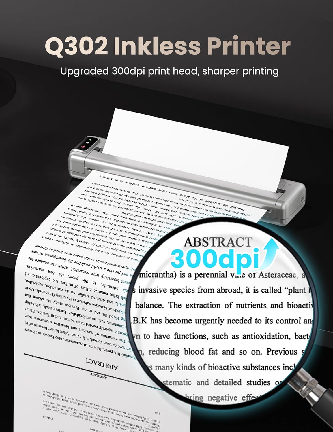 Phomemo Q302 Upgraded Portable Printers Wireless for Business, Ultra-Small Bluetooth Printer for Mobile Printing, 2400mAh Battery can Reverse Charging, 300dpi Inkless Printer Support 8.5X11 US Letter