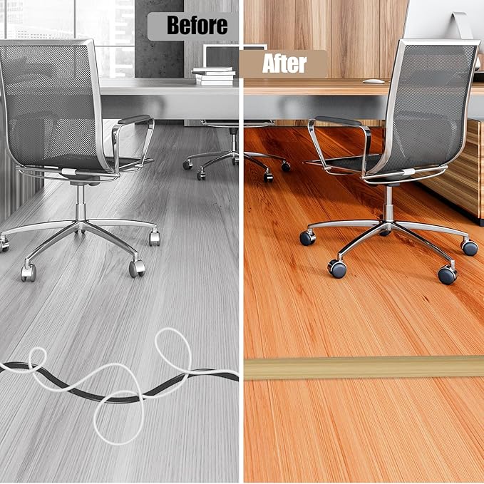 Floor Cord Cover Self Adhesive Cord Hider,3.3FT Cable Management, Extension Strip Protector for Wires, Prevent Cable Trips for Offices, Gyms, Exhibitions Cavity:0.39"(W) x0.27(H) WoodLightyellow