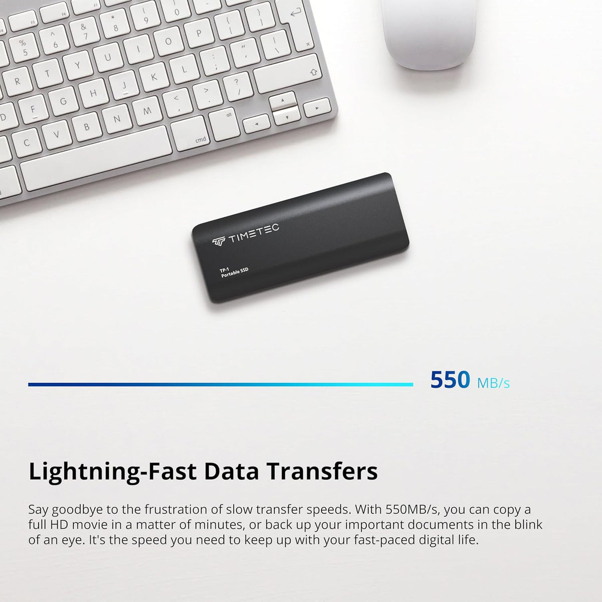 Timetec 512GB Portable External SSD USB3.2 Gen2 Type C Up to 550MB/s Ultra-Light Aluminum Mini External Solid State Drive with USB C to A Cable/USB A to C adapter for Desktops/Laptop/Mac/Mobile- Black
