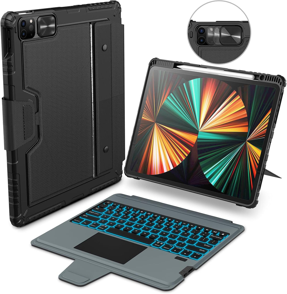 Nillkin for iPad Air 13 inch M2 2024 M3 2025 Keyboard Backlit Bumper Case for iPad Pro 12.9 (3rd, 4th, 5th and 6th gen) Detachable Keyboard with Built in trackpad, Stand,US English - Elite Black