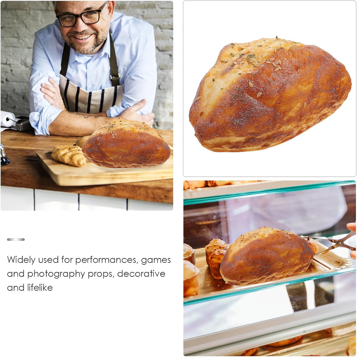 6. 1 3. 5 2. 7 Inch IMIKEYA Simulation Bread Model Faux Bread Loaf Prop, Artificial Round Bread Loaf for Home Decor