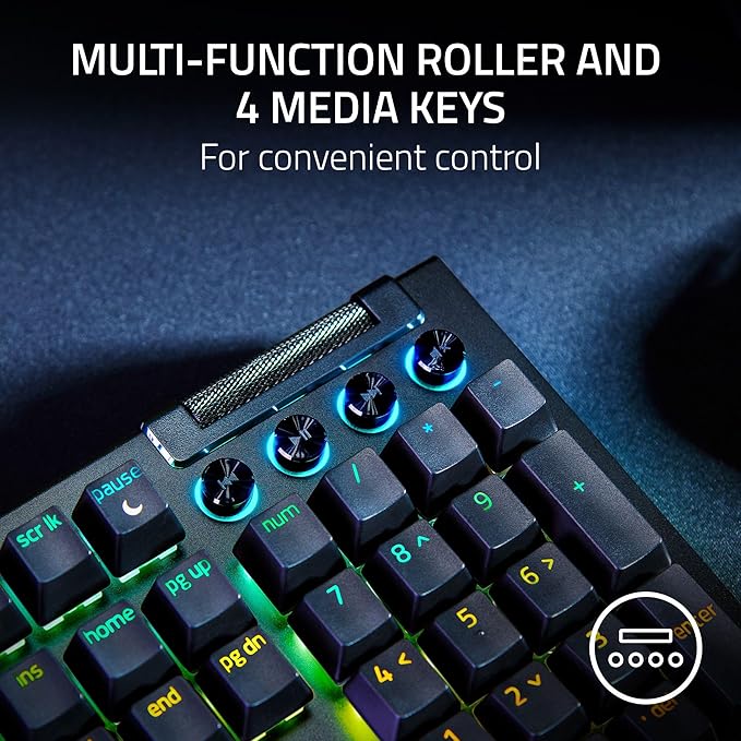 Razer BlackWidow V4 Mechanical Gaming Keyboard: Yellow Switches Linear &amp Silent - Chroma RGB - 6 Macro Keys - Magnetic Wrist Rest - Doubleshot ABS Keycaps - Roller &amp Media Keys - Snap Tap