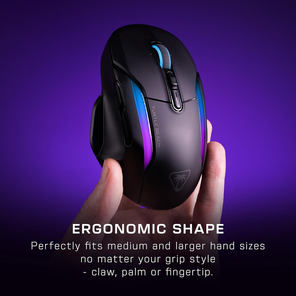 Turtle Beach Kone II Air – Wireless Ergonomic RGB Gaming Mouse, 350-Hr Battery, 26K DPI Optical Sensor, 100M Click Optical Switches, 21 Customizable Inputs, 4D Free-Spin Scroll Wheel – Ash Black