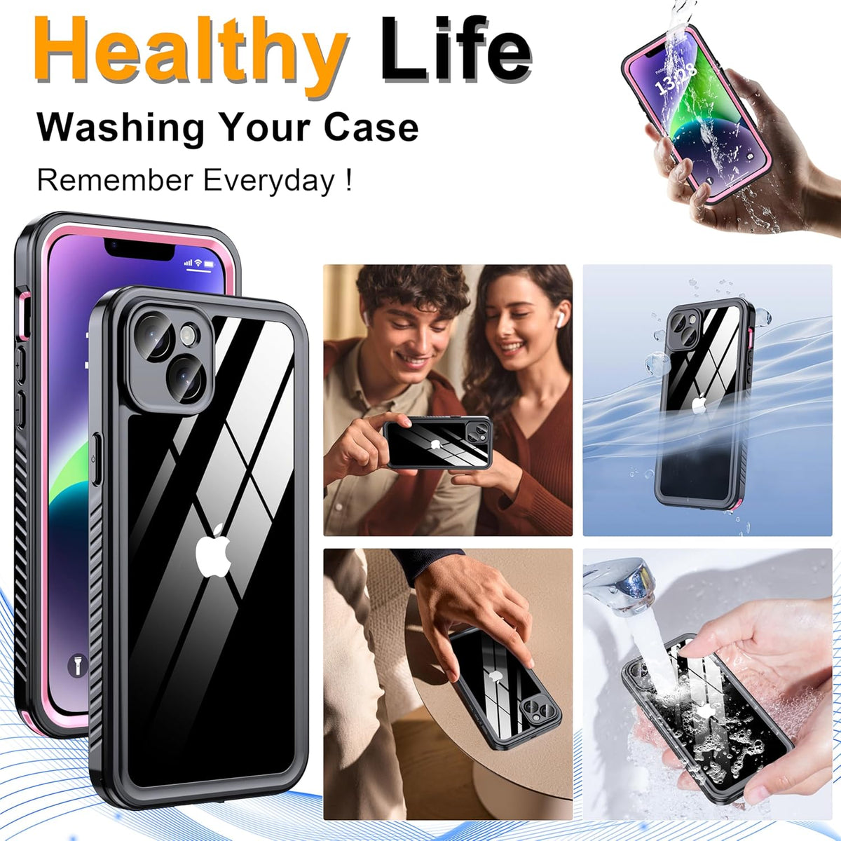 for iPhone 14 Plus Case Waterproof - Built-in Privacy Screen Protector & HD Screen Protector [IP68 Underwater] Shockproof Dustproof Full Body Protection iPhone 14 Plus Phone Case Pink