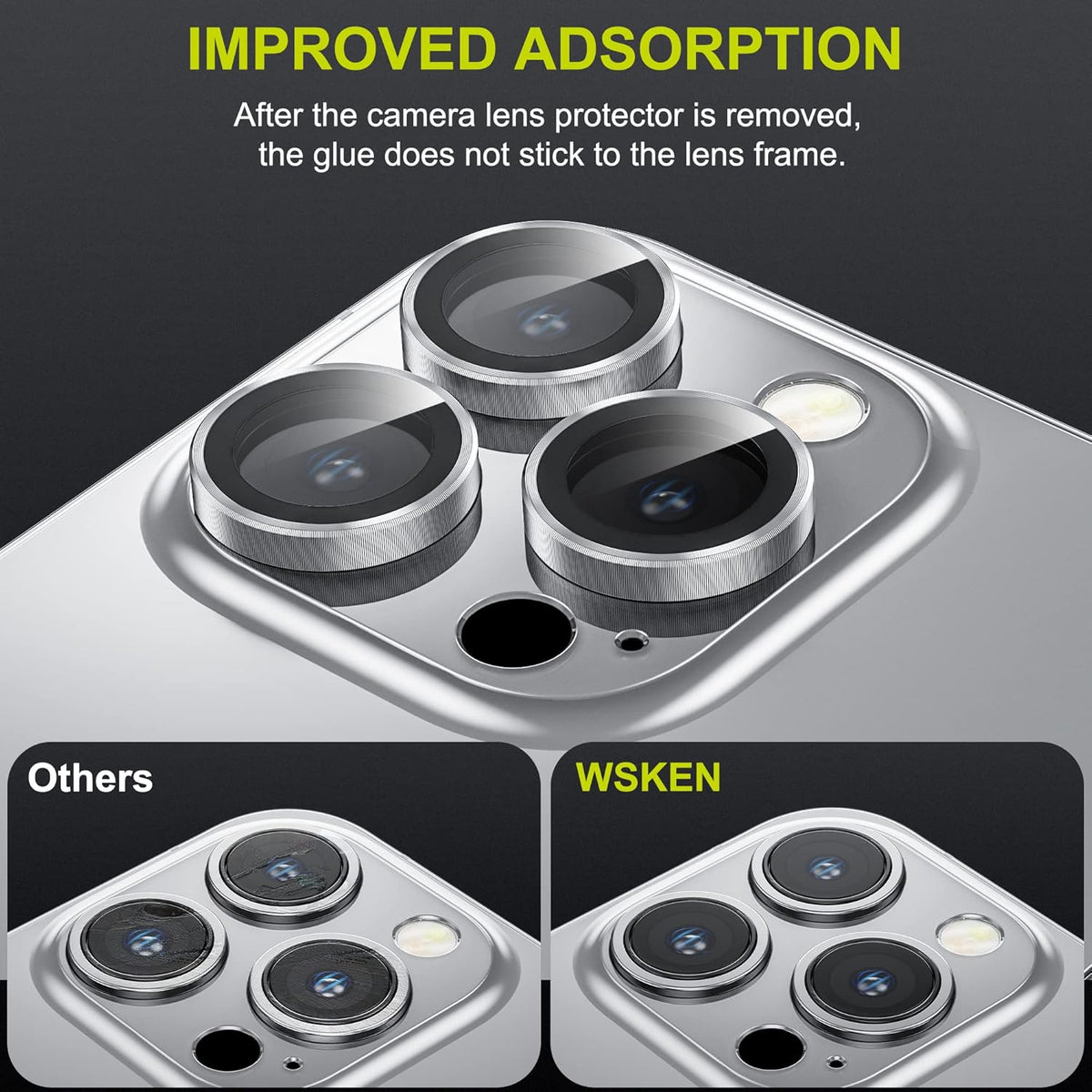 WSKEN for iPhone 14 Pro/iPhone 14 Pro Max Camera Lens Protector,[Night Shooting Mode] HD Tempered Metal Glass Camera Screen Protector Cover Film Accessories, Silver