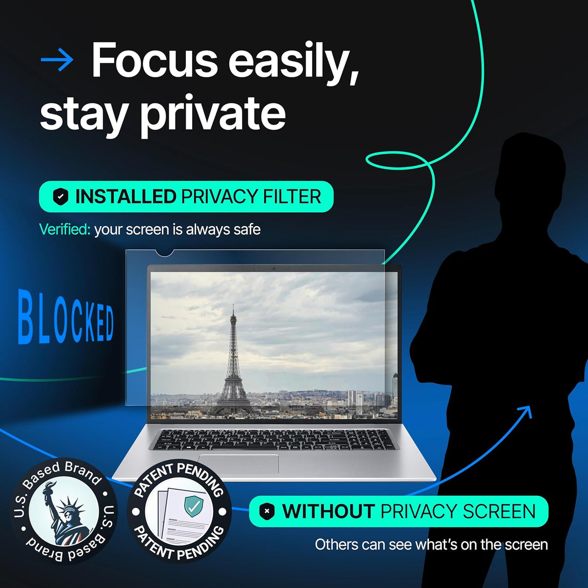 VINTEZ [2 Pack] 15.6 Inch 16:9 Privacy Screen for Computer Monitor and Laptop - Anti Glare Protector Film Blue Light Filter Eye Protection - Computer Screen Privacy Shield