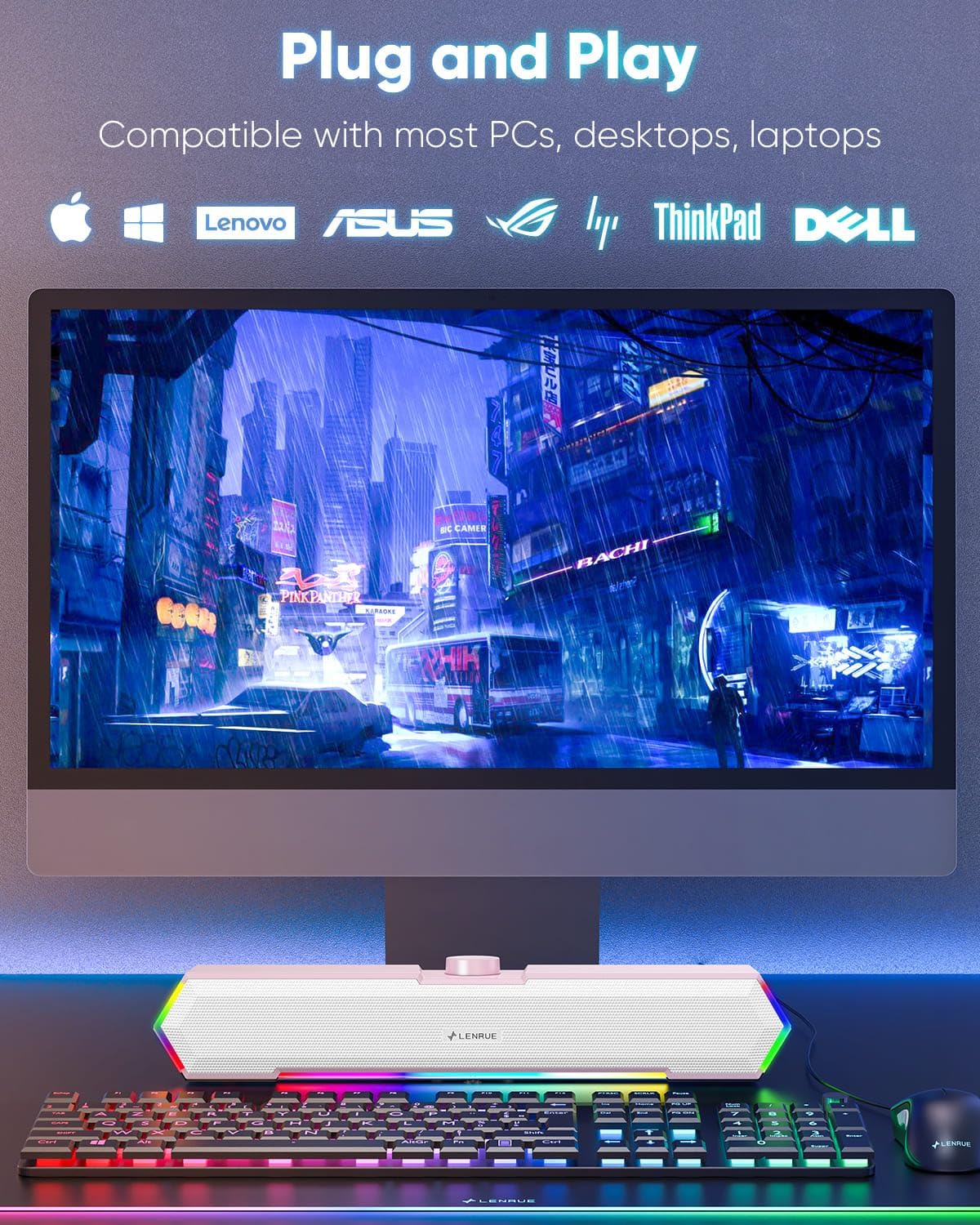 LENRUE G11 Computer Speakers for Desktop, Touch Lights PC Speakers with Surge Clear Sound, USB C/USB Powered for Computer Desktop PC Laptop Monitor(Pink)